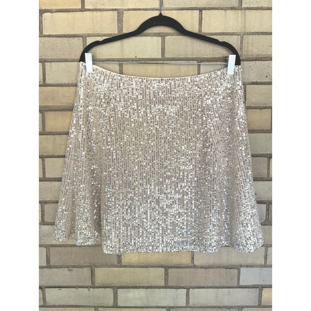 LOFT Champagne Sequin Mini Skirt Large Size 12 Sparkle Party A-Line